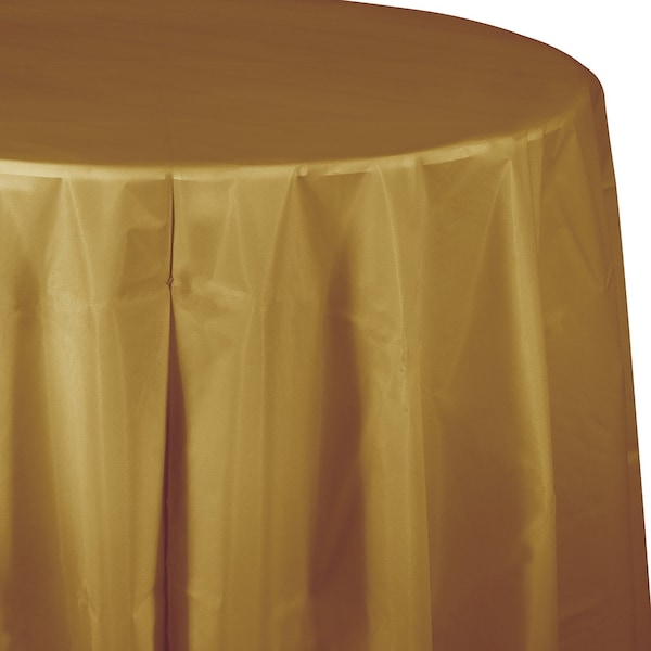 Touch Of Color Glittering Gold Round Plastic Tablecloth, 82", 12PK 703276 - main